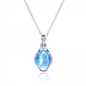 Sterling silver imitation jewelry light saphire pendant women necklace