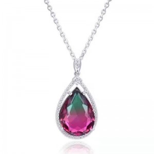 925 sterling silver synthetic tourmaline gemstone pendant women necklace
