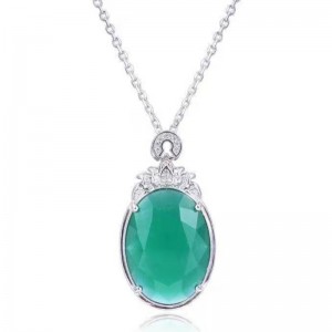 925 sterling silver  synthetic malay jade gemstone pendant women necklace
