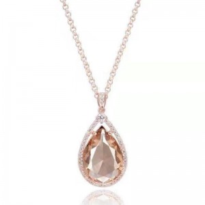 925 sterling silver champagnly synthetic crystal gemstone pendant women necklace