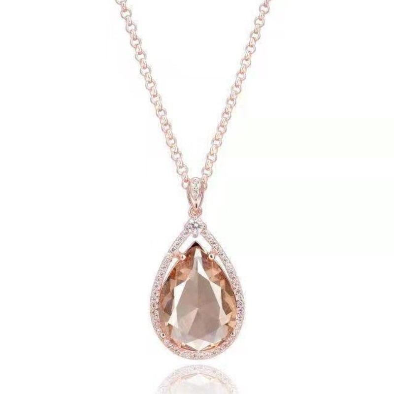 925 sterling silver champagnly synthetic crystal gemstone pendant women necklace