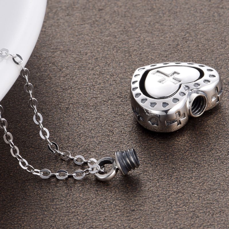 Cremation necklaces 925 sterling silver memory heart cross pendant cremation necklace for ashes