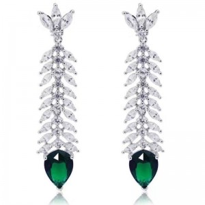 925 sterling silver synthetic emerald gemstone cubic zirconia women earrings