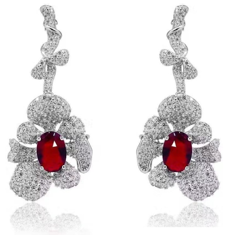 925 sterling silver synthetic ruby garrnet crystal gemstone cubic zirconia women earrings