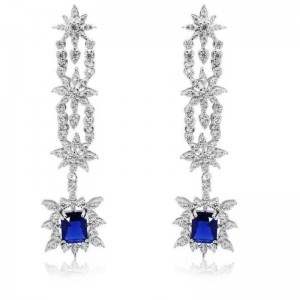 925 sterling silver synthetic sapphire cubic zirconia women wedding dangle bride earrings