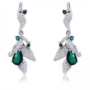 925 sterling silver synthetic emerald cubic zirconia women wedding dangle earrings bride earrings