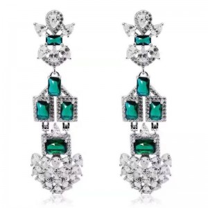 925 sterling silver synthetic emerald earrings Baroque style cubic zirconia women wedding earrings dangle earrings