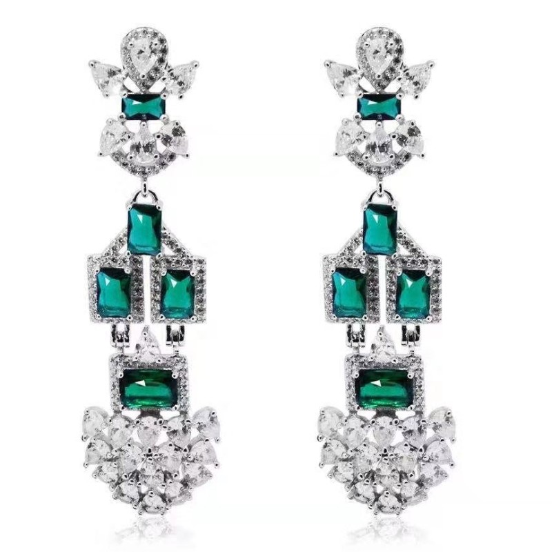 925 sterling silver synthetic emerald earrings Baroque style cubic zirconia women wedding earrings dangle earrings