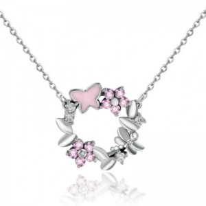 Soft pink rose gold butterfly heart cubic zirconia 925 sterling silver pendant