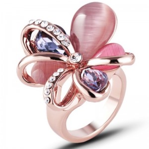 Soft pink rose gold cubic zirconia flower birthstone gemstone engagement rings for women