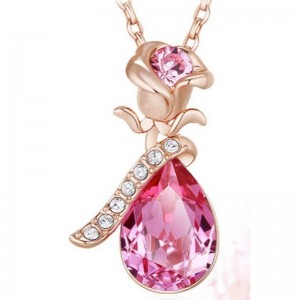ROSE GOLD ROSE PENDANT GEMSTONE CUBIC ZIRCONIA NECKLACE WOMEN NECKLACE 925 STERLING SILVER 2020