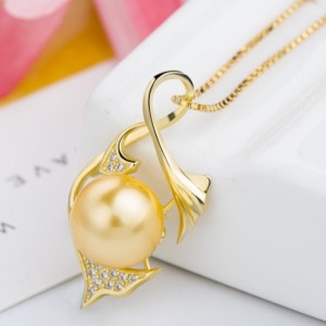 Mermaid pearl pendant necklace for women 14 k gold 925 sterling silver